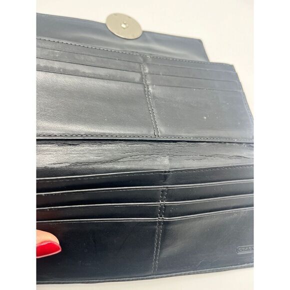 Coach Alexandra Signature Silver Ornament Black Leather Cowhide Clutch Wallet - Picture 8 of 8